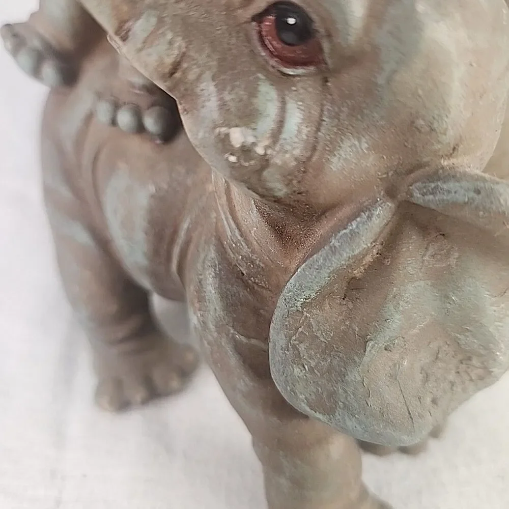 Elephant Safari Whimsical Father & Baby Piggyback Figurine Trunck Up 6 1/5
